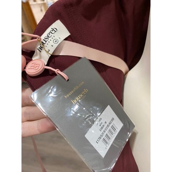 HOUSE OF CB Jaquetta Wine Vegan Leather Halter Lace Up Midi Dress - Picture 5 of 8